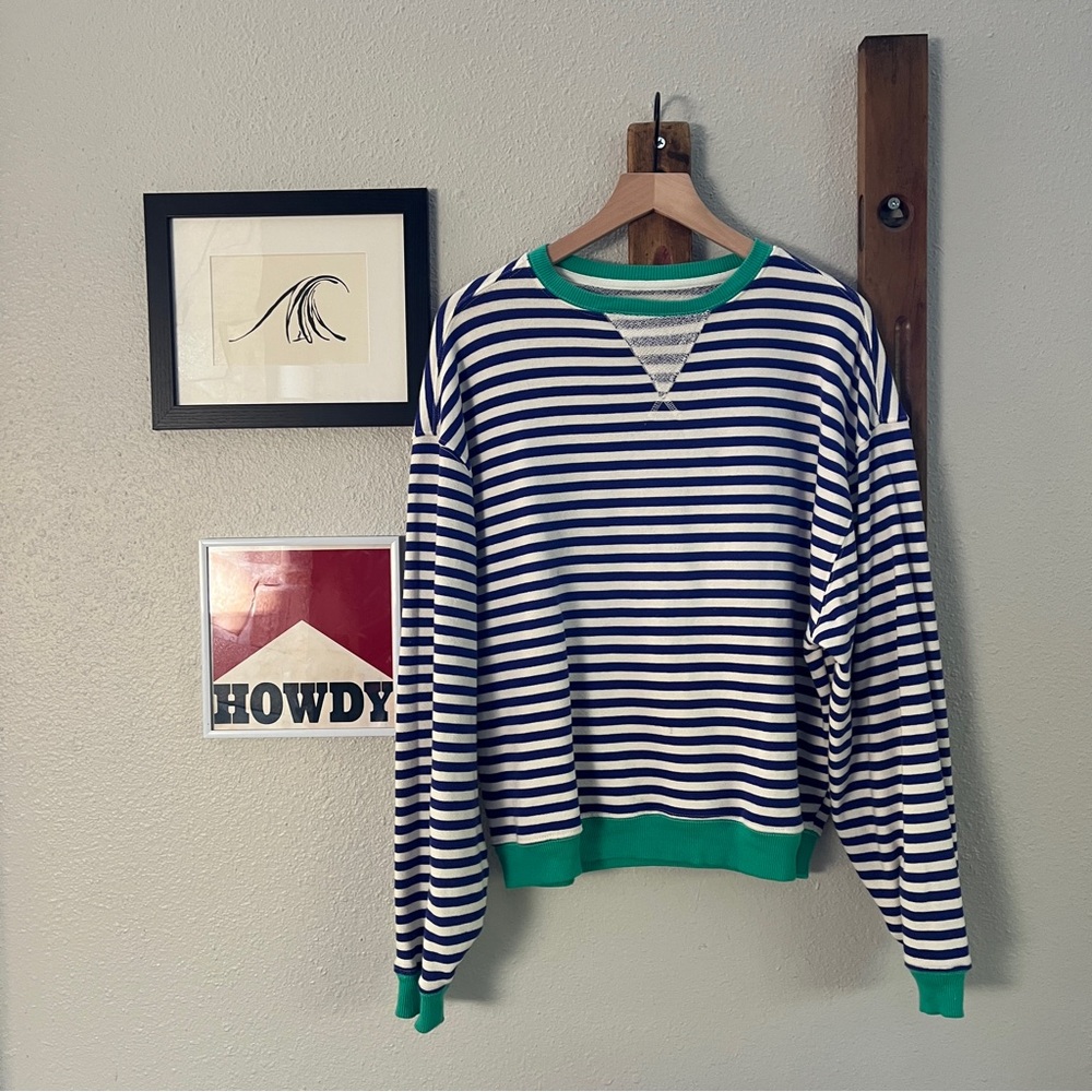 $98 WE THE FREE Classic Striped Oversized Crewneck Sweatshirt Blue XS SOLD OUT